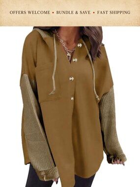 Oversized Loose Fit Button Hoodie Sweatshirt with Pocket Long Sleeve